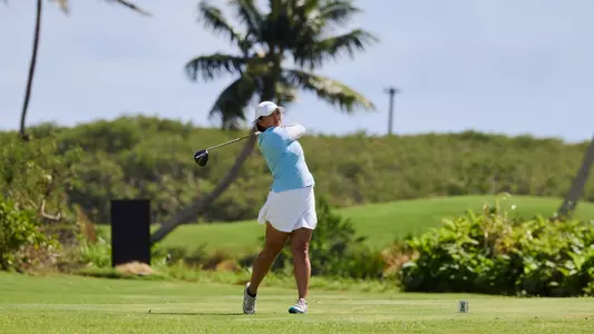 Sophia Chen teeing off in the Rainbow Wahine Invitational in Kaua'i, Hawaii.