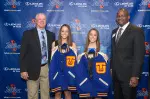 Tulsa softball student-athletes receive their letter jackets from Softball Coach John Bargfeldt and VP/Director of Athletics Derrick Gragg.