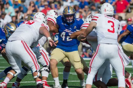 Tulsa's linebacker Petera Wilson Jr. (44) Houston vs TU -  BRETT ROJO/For the University of Tulsa