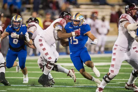 Tulsa's defensive end Trevis Gipson (15) - Temple vs TU -  BRETT ROJO/For the University of Tulsa