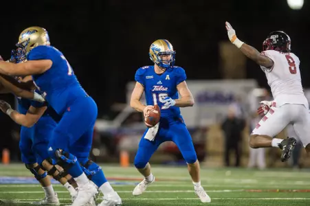 Tulsa's quarterback Will Hefley III (19) - Temple vs TU - BRETT ROJO/For the University of Tulsa
