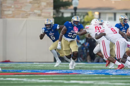 Tulsa's offensive tackle Willie Wright (58) Houston vs TU - BRETT ROJO/For the University of Tulsa
