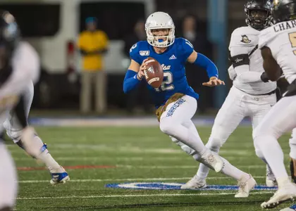 Tulsa Golden Hurricane quarterback Seth Boomer scrambles from pressure by the UCF Knights defense during the football game at H.A. Chapman Stadium in Tulsa, OK on 11/8/19. BRETT ROJO/For the Tulsa World