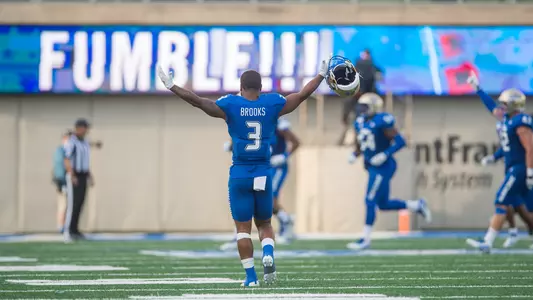 Shamari Brooks celebrates a win over Wyoming