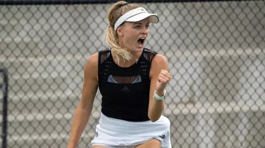 Martina Okalova celebrating at Saint Francis Health System ITA All-American Championships