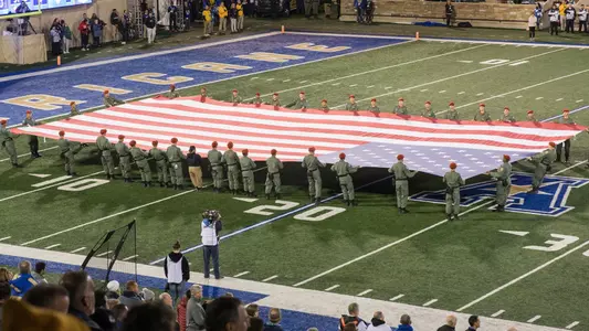 American Flag during national anthem
