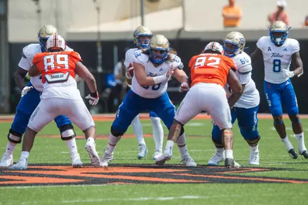 Tulsa Golden Hurricane guard Tiller Bucktrot (68) and Tulsa Golden Hurricane center Gerard Wheeler (66) TU vs OSU - BRETT ROJO/For the University of Tulsa