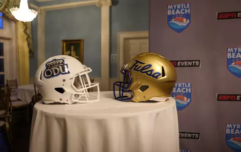 Coaches from Old Dominion and Tulsa gather for a press conference at Pine Lakes Country Club in Myrtle Beach, SC