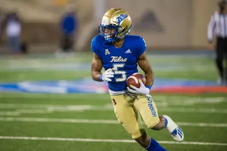 Tulsa Golden Hurricane wide receiver JuanCarlos Santana (5) East Carolina vs TU - BRETT ROJO/For the University of Tulsa