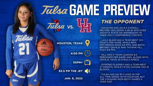Tulsa WBB vs Houston Preview Graphic