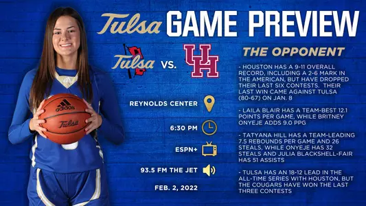 Tulsa women's basketball houston preview graphic