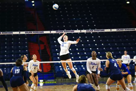 Kayley Cassaday - Game action from the TU v Rice volleyball game in Tulsa, Okla. on Saturday, Sept. 23 2023. (Photo by Dave Crenshaw for the University of Tulsa)