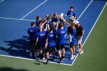 Team Huddle - Tulsa vs SMU in the quarterfinal round (4/21/23) of the American Athletic Conference Championship, held at the USTA National Campus.