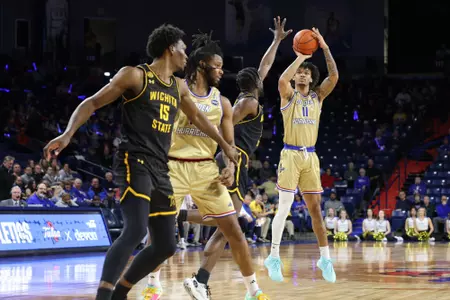 Guard #11 Isaiah Barnes / Tulsa vs Wichita State on Jan. 31, 2024 in the Donald W. Reynolds Center