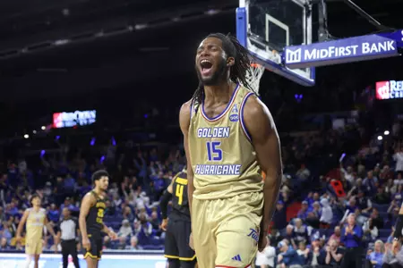 Forward #15 Jared Garcia / Tulsa vs Wichita State on Jan. 31, 2024 in the Donald W. Reynolds Center
