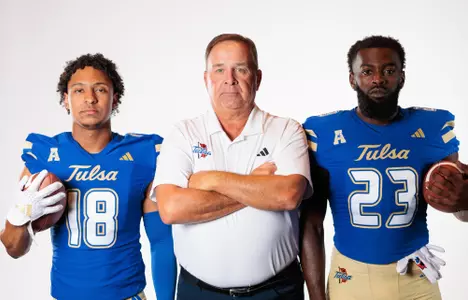 ARLINGTON, TEXAS - JULY 22: Tulsa Head Coach Kevin Wilson poses for a photo during the American Athletic Conference Kickoff Football Media day at the Loews Arlington Hotel on July 22, 2024 in Arlington, Texas. (Photo by Andrew Wevers/AAC)
