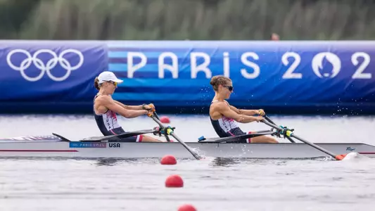 Michelle Sechser rowing at the Paris Olympics
