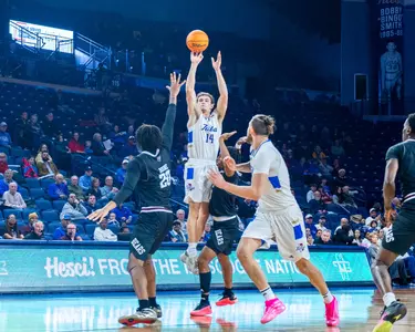 Miles Barnstable shoots against Missouri State