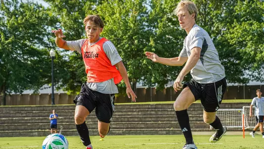 Tulsa men's soccer players at practice