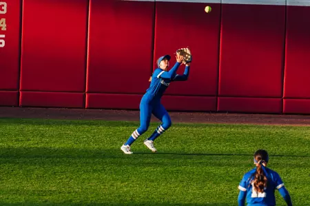 Annika Dill makes a catch at Oklahoma
