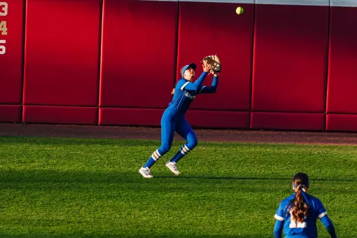 Annika Dill makes a catch at Oklahoma
