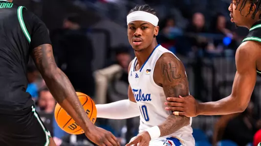 Tylen Riley scans the defense against North Texas