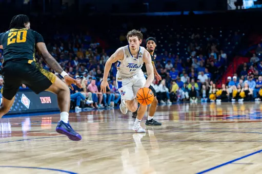 Miles Barnstable drives to the basket against Wichita State in the NIT quarterfinals