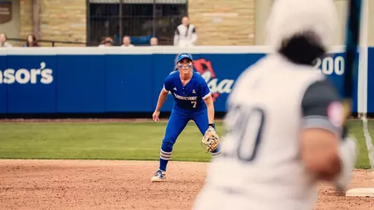 Claira Skaggs plays first base against Arkansas