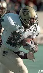 Blazer running back Jegil Dugger storms down the field for a big gain.