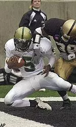 Blazers' Willie Quinnie falls into the end zone after catching a pass from quarterback Darrell Hackney in the second quarter.