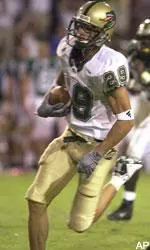 Nick Coon takes off after hauling in a long pass from Darrell Hackney to score the game-winning touchdown.