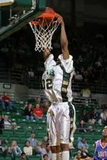 Sidney Ball (above) recorded his third career double-double with 13 points and 11 boards against the Green Wave.