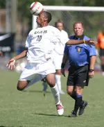 Maurice Hughes scored UAB's goal in Sunday's 2-1 loss to South Carolina. It was Hughes' fourth tally of the season. Photo by Ashley Fleming.