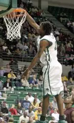Sophomore Frank Holmes was dominant down low for UAB with 18 points and 14 rebounds. Photo by Ashley Fleming.