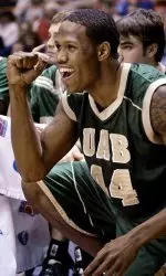 Brandon Tobias celebrates his squad's easy handling of sixth-seeded LSU in Thursday's 82-68 victory in the first round of the NCAA Tournament.
