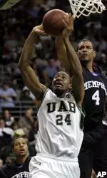 Wen Mukubu (24) and the Blazers are the second seed in this week's C-USA Tournament. (AP Photo/Rob Carr)