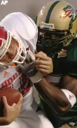 B.J. Steed makes a tackle in Saturday's loss to Houston.