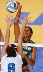 Fernanda Domingos had 12 kills and six blocks on Senior Day.