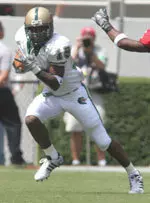 Wide receiver Sylvester Mencer caught four passes for 40 yards and had a 26-yard TD catch in Saturday's scrimmage.