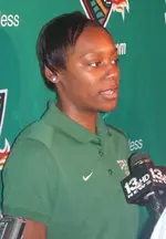 Senior guard Britney Jones addresses the media at the Preseason Basketball Media Day on Tuesday.