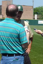 Ryan Keedy speaks to members of the media before Monday's practice.