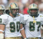 Joe Happe and Bryant Turner suited up in shoulder pads for the first time on Wednesday