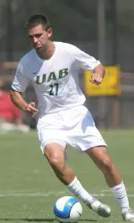 Sophomore Michal Mravec score UAB's first goal in a 2-2 tie against UC-Irvine.
