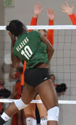Michelle Uzoh had 10 total blocks in UAB's two Saturday matches combined.