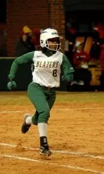 Senior Martina Landrum running to first after singling up the middle Tuesday night.