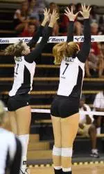 Jordan McDonald (left) and Kate Morrell (right) each had nine kills in the Ohio match.