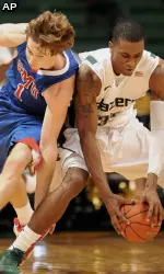 UAB's Ovie Soko, right, steals the ball from SMU's Collin Mangrum during the second half. (AP Photo/The Birmingham News, Mark Almond)