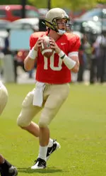 Quarterback Bryan Ellis drops back to throw a pass.
