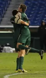 Alex Clay and Chase Wickham celebrate after UAB's second goal of the night