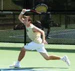 David Zimmerman split sets in singles before his match at No. 2 singles was suspended.